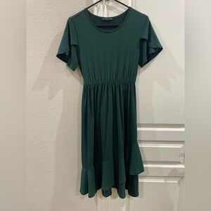 Forest Green Midi Dress with Ruffled Hem